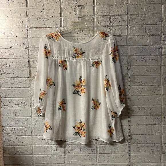 Rose & Evelyn White Embroidered Floral Boho Peasant Blouse XXL - Picture 1 of 10